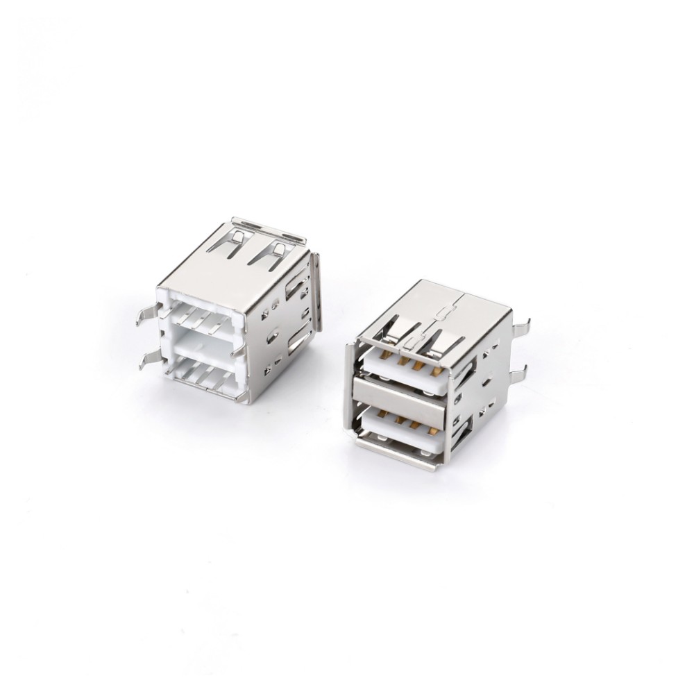 USB AF 180度双层插板弯脚长体平弹 脚距15.2