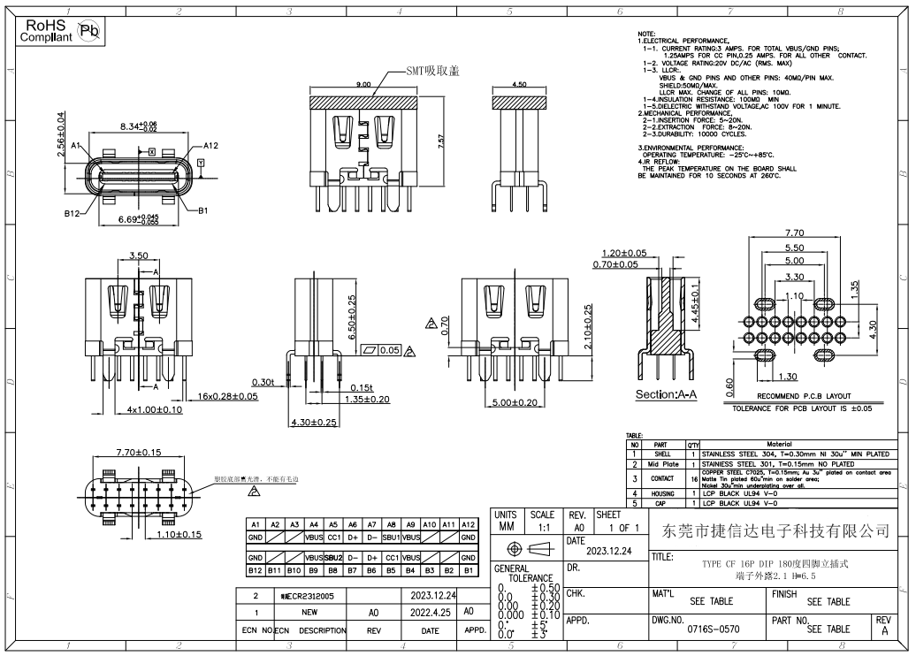 TYPE CF 16P DIP 180度四脚立插式端子外露2.1 H=6.5 图纸.png